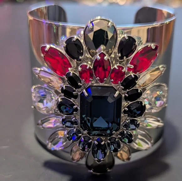 Swarovski Silver Cuff with Red and Blue Crystals - Picture 3 of 6